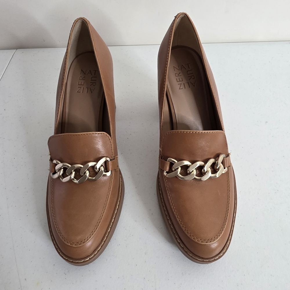 Naturalizer Callie-Moc Leather Loafers Size 8 High Heel Lug Sole Slip-on Shoes - Picture 2 of 16